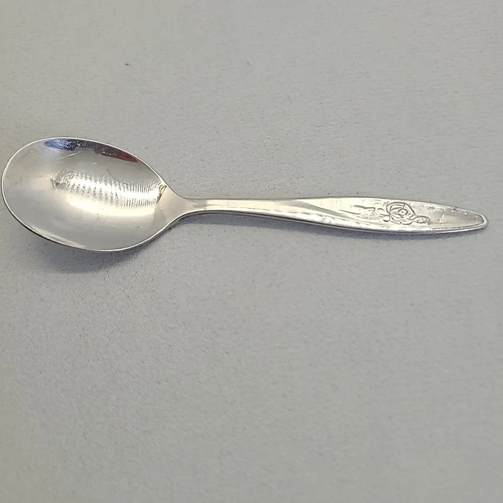 Vintage The First Years Spoon Baby Silver Deluxe Stainless Rose Flower Taiwan